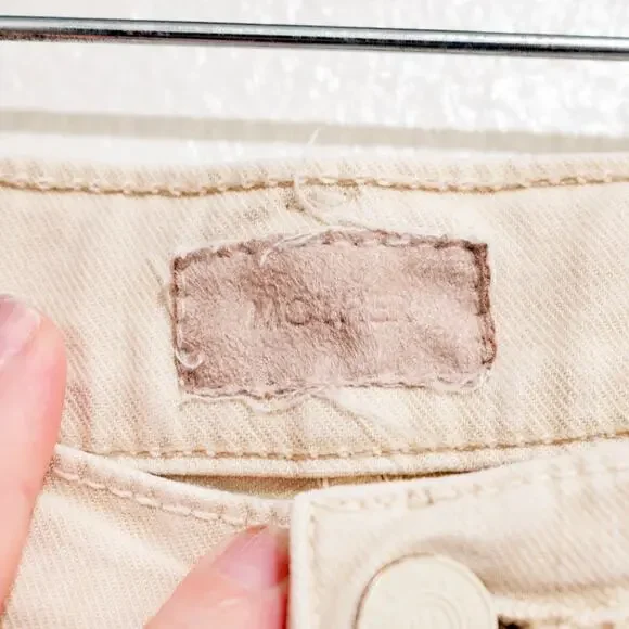 Mother The Ditcher Crop Jeans Chalk It Up Beige Straight Leg High Waist SZ 25